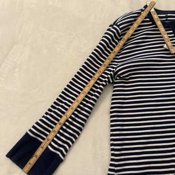 Lauren Ralph Lauren Womens XL Top Navy Striped Henley Nautical Preppy Coastal - Picture 12 of 12